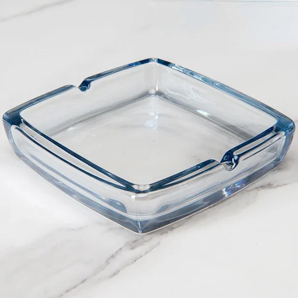 Dlight Decor Classic Square Crystal Glass Ashtray Transparent Smoke Tray for Home Bar & Office blue