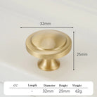 Satin Gold Brass Wardrobe Handles – Modern Drawer Knobs and Cabinet Bar Pulls (50mm-260mm) 32mm knob Handles
