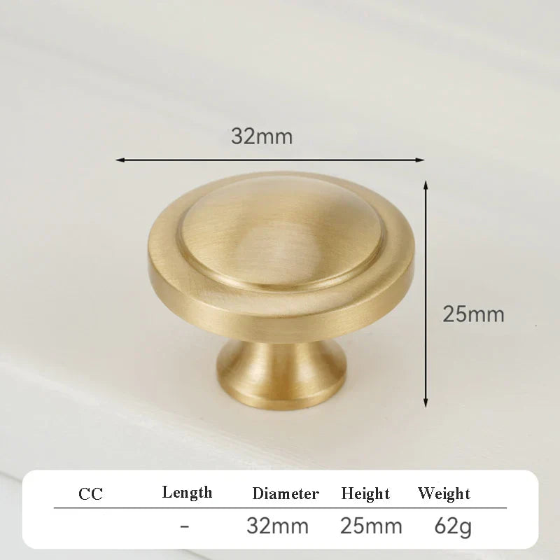 Satin Gold Brass Wardrobe Handles – Modern Drawer Knobs and Cabinet Bar Pulls (50mm-260mm) 32mm knob Handles