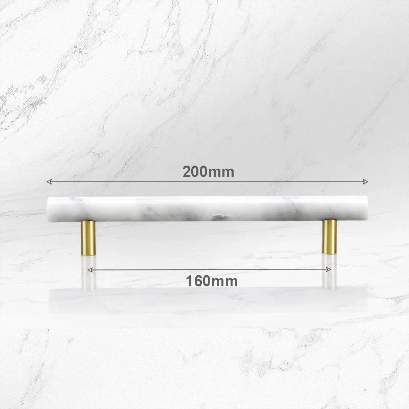 Green and White Marble Cabinet Handle – Luxury Natural Stone Drawer Pulls with Brass Base (50mm-200mm) white 200mm