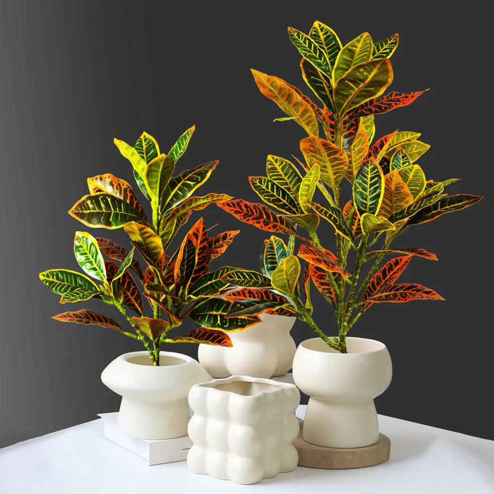 Dlight Decor 41cm Banyan Ficus Palm Branch with Codiaeum Leaves