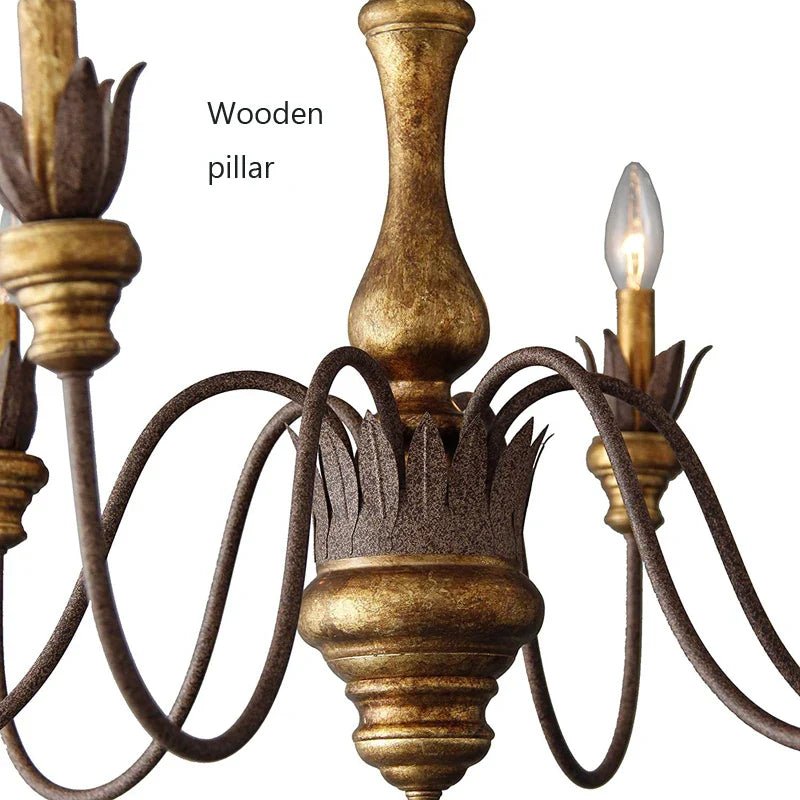 Vintage 6 - Head Wooden Pendant Lamp - French Chandelier Light For Living Room Bedroom And Dining