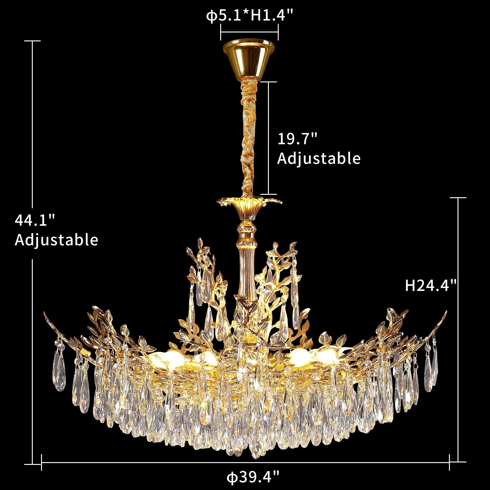 Camille Gold Branch Crystal Chandelier Diameter 100cm / Warm White / United States chandelier