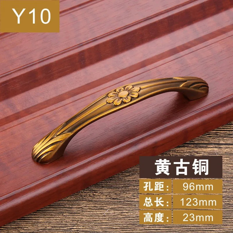 Antique Yellow Bronze Cabinet Handles - Brushed Vintage Drawer Pulls for Kitchen and Wardrobe Doors Y10 96mm Handles
