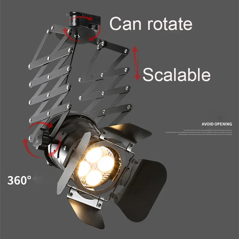 Vintage Track Lighting Fixture Rural Industrial Lift Ceiling Lamp Bar Clothing Retro Absorb Dome Light without E27 Bulb