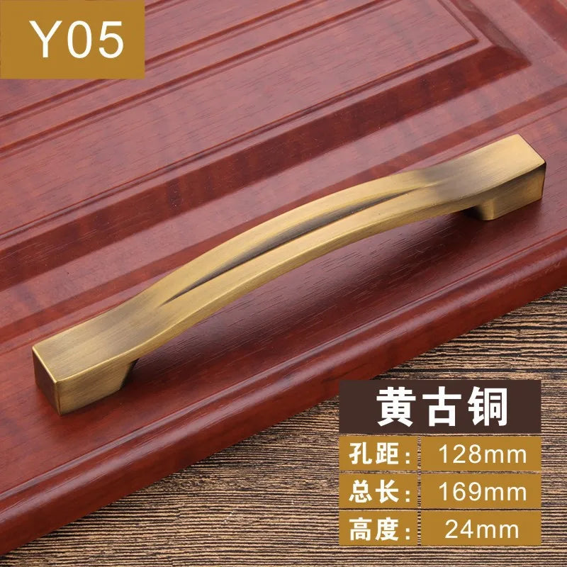 Antique Yellow Bronze Cabinet Handles - Brushed Vintage Drawer Pulls for Kitchen and Wardrobe Doors Y05 128mm Handles