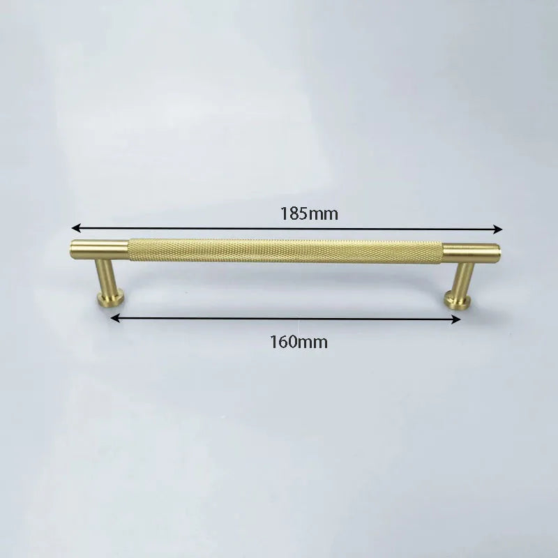 Knurled Brass Wardrobe Handles – Modern Kitchen Cabinet and Drawer Pull Bar Handles 185mm length Handles