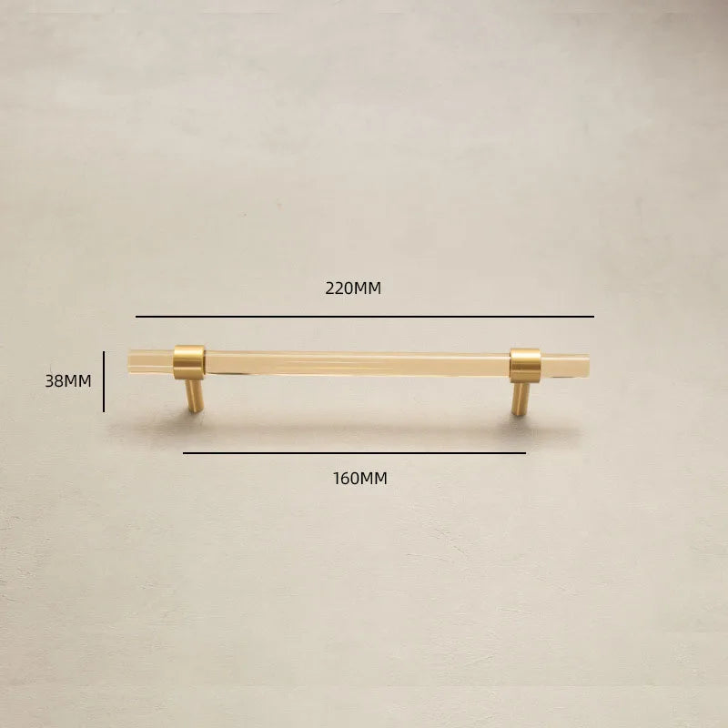 Champagne Acrylic and Brass Cupboard Handles – T-Bar Drawer Pulls for Bedroom and Bathroom 220mm Handles