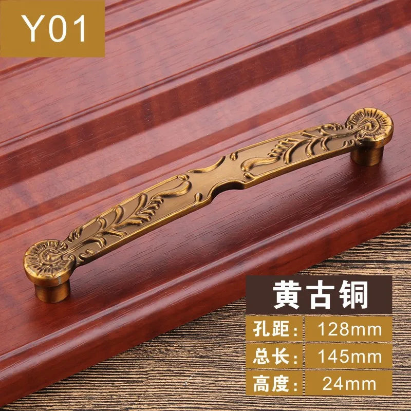 Antique Yellow Bronze Cabinet Handles - Brushed Vintage Drawer Pulls for Kitchen and Wardrobe Doors Y01 128mm Handles