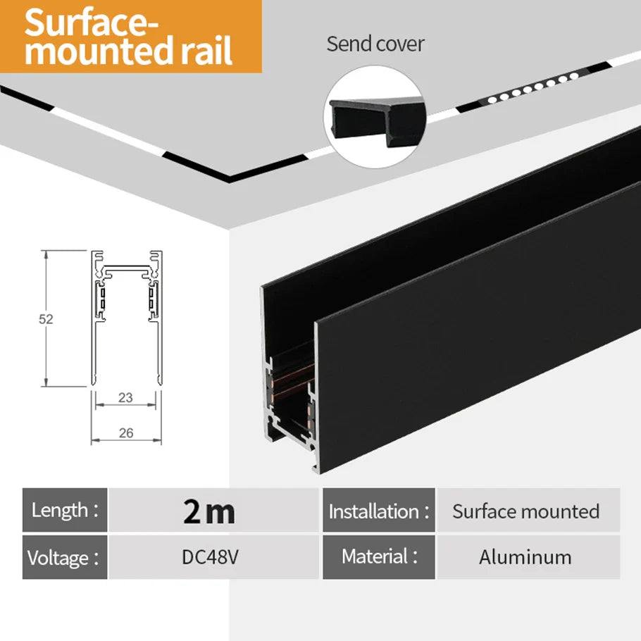 Tarck Only - 2m Magnetic Rail Linear Track Lighting Accessories - Ceiling Magnet Track Kits 2M surface rail / CHINA