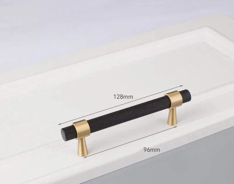 Solid Brass Knurled Cabinet Handles – Gold and Black Wardrobe Knobs and Drawer Pulls 9010-128B Handles