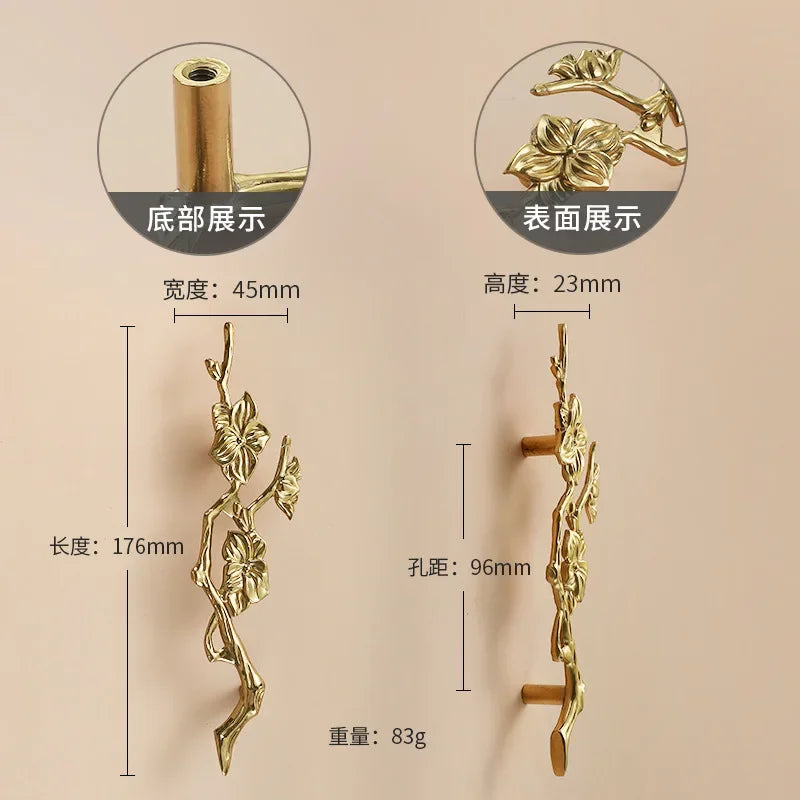 Luxury Brass Flower and Leaf Cabinet Handles – Chinese-Style Decorative Pulls for Wardrobes and Drawers 13-to right / 1