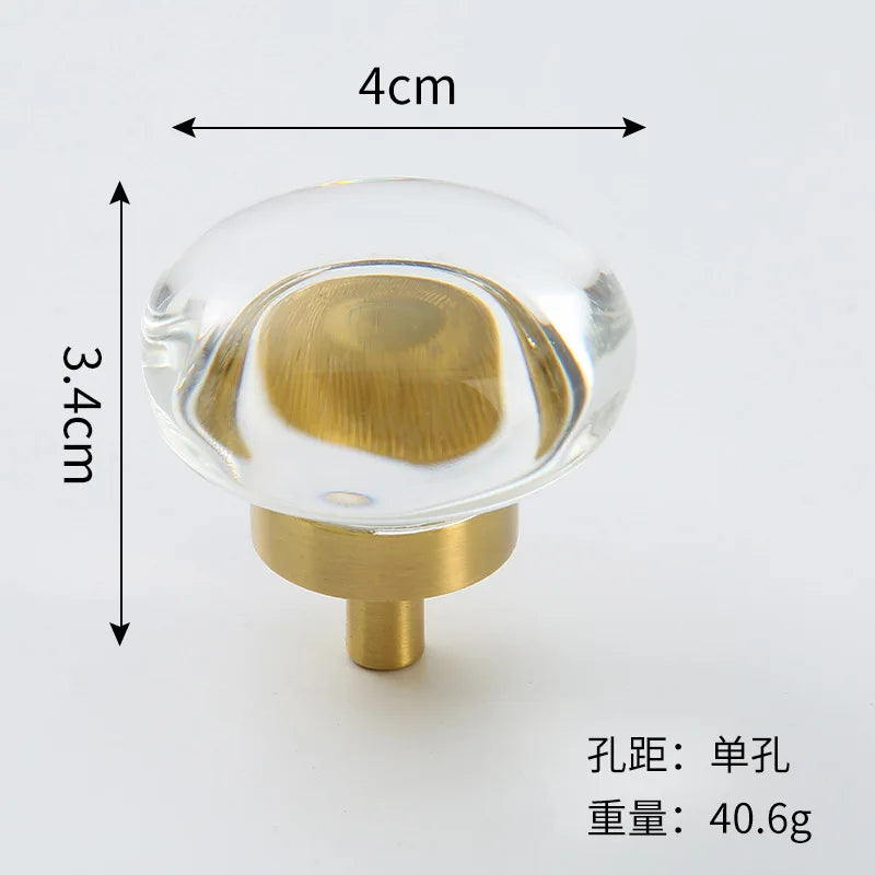 Brass Crystal Cupboard Cabinet Handle Kitchen Drawer Knobs Light Luxury Furniture Hardware Transparent Handle Home
