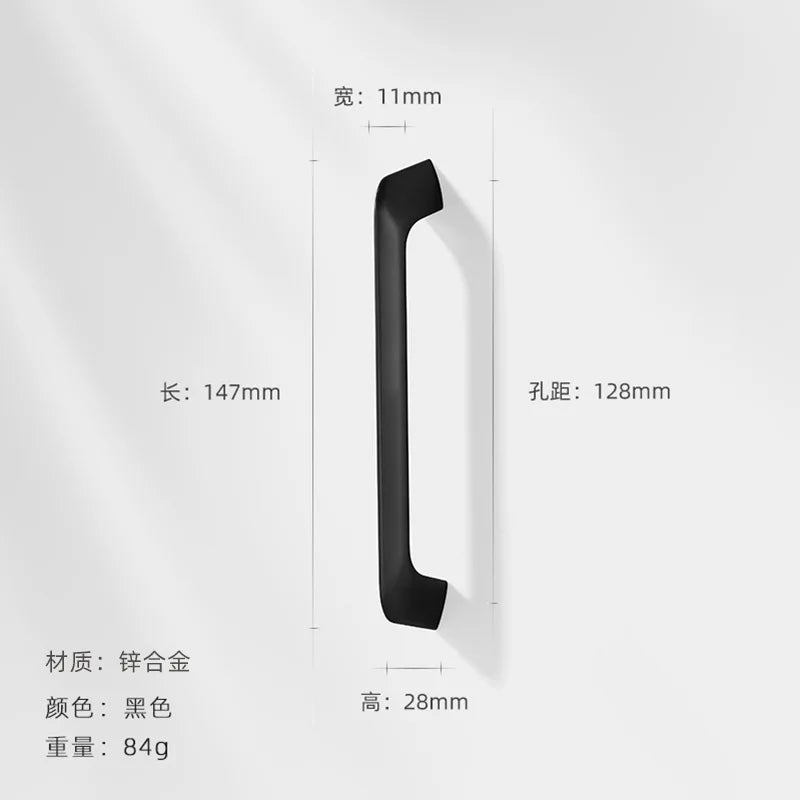 Modern Zinc Alloy Cabinet Handles - Kitchen Drawer Knobs for Wardrobes and Furniture Black 128mm Handles