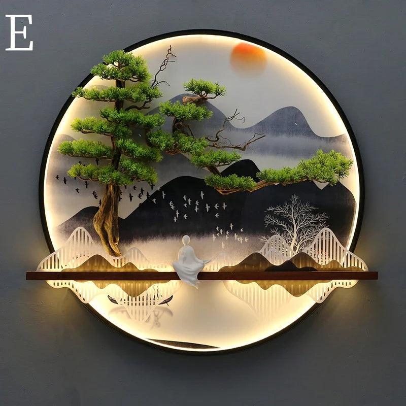 Dlight Decor Round 3D LED Wall Art Light E / Dia 80cm / Dimmable warm light|Black border Wall Art