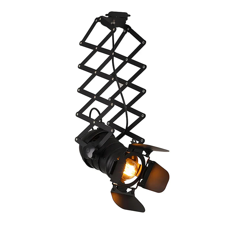 Vintage Track Lighting Fixture Rural Industrial Lift Ceiling Lamp Bar Clothing Retro Absorb Dome Light without E27 Bulb