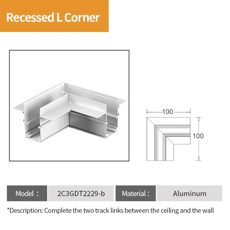 2 Meter White LED Magnetic Track Lighting System Accessories - Ceiling Recessed Magnet Rail Lamp Kit Recessed L Corner