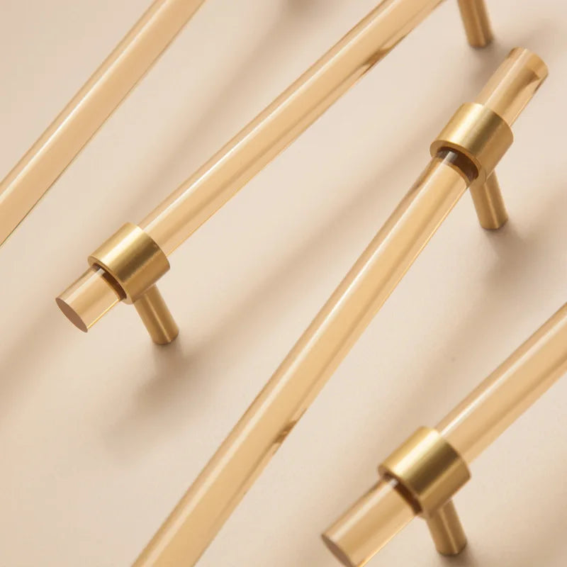 Champagne Acrylic and Brass Cupboard Handles – T-Bar Drawer Pulls for Bedroom and Bathroom Handles