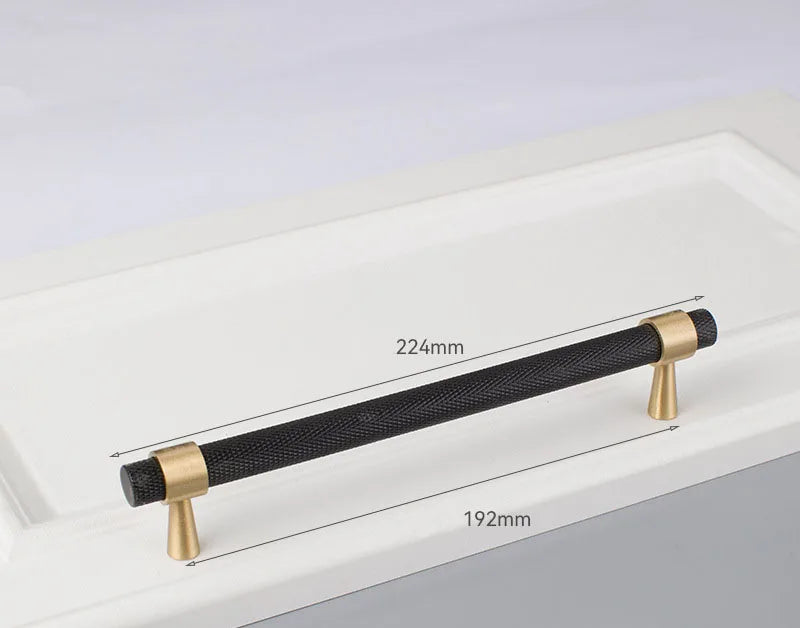 Solid Brass Knurled Cabinet Handles – Gold and Black Wardrobe Knobs and Drawer Pulls 9010-224B Handles